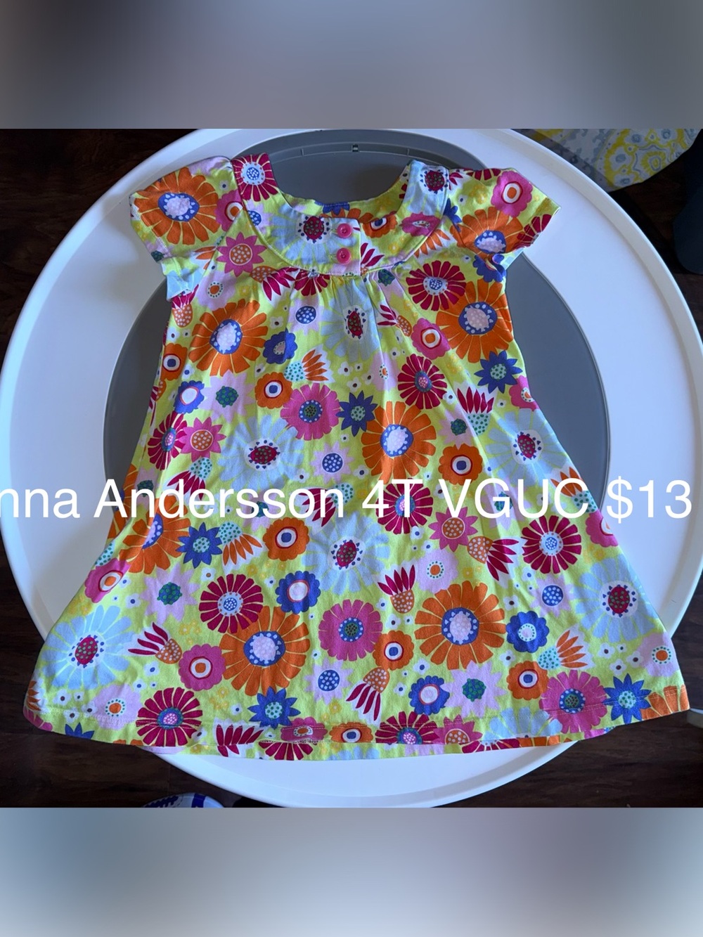 Hanna Andersson Yellow Floral Cotton Dress with Orange Pink Blue Accents